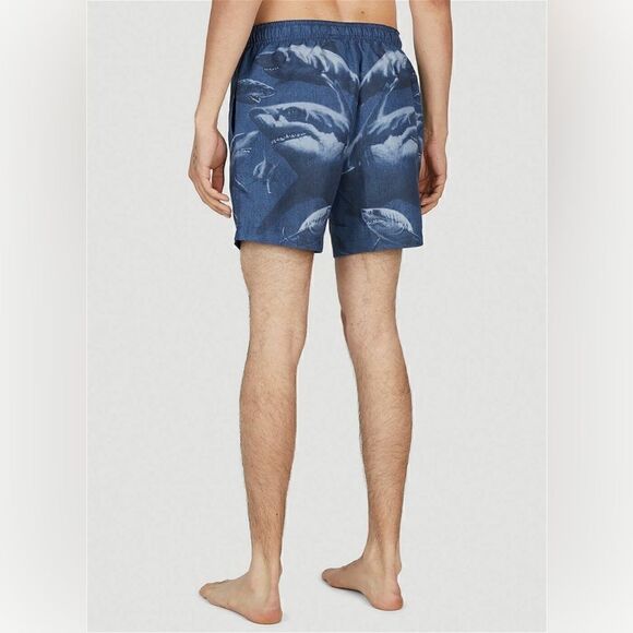 NWT $420 Burberry Shark Print Martin Swim Shorts Trunks Navy Men's S AUTHENTIC - Picture 3 of 7